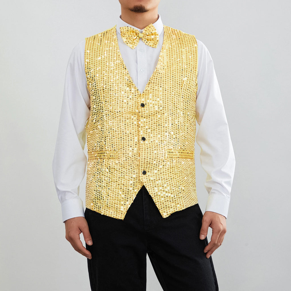 Men's Sequin Glitter V-Neck Blazer Vest