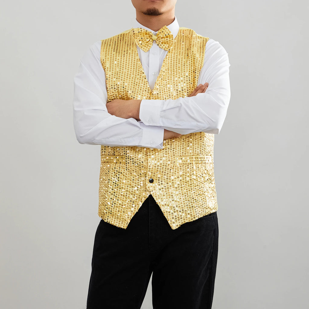 Men's Sequin Glitter V-Neck Blazer Vest