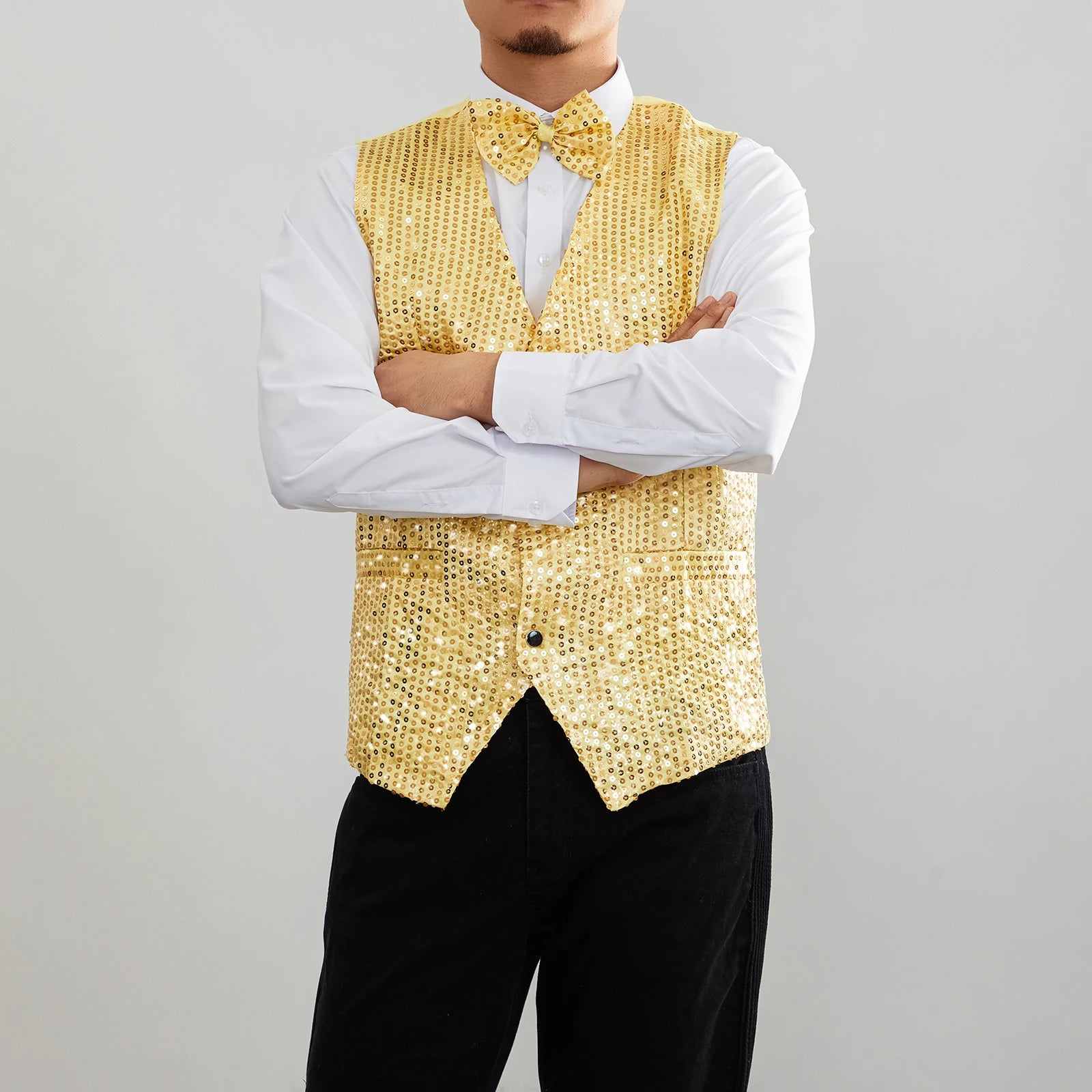 Men's Sequin Glitter V-Neck Blazer Vest