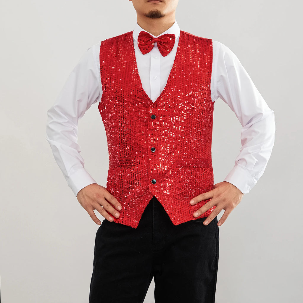 Men's Sequin Glitter V-Neck Blazer Vest