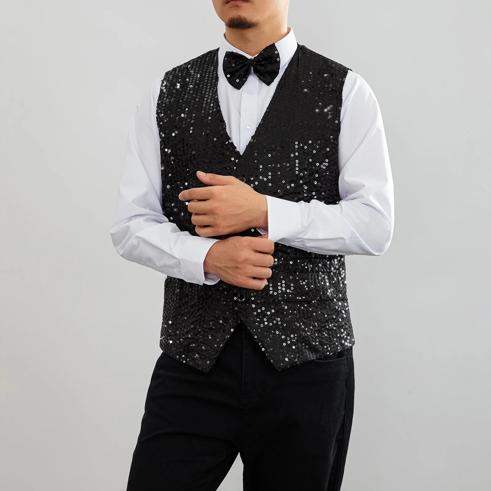 Men's Sequin Glitter V-Neck Blazer Vest