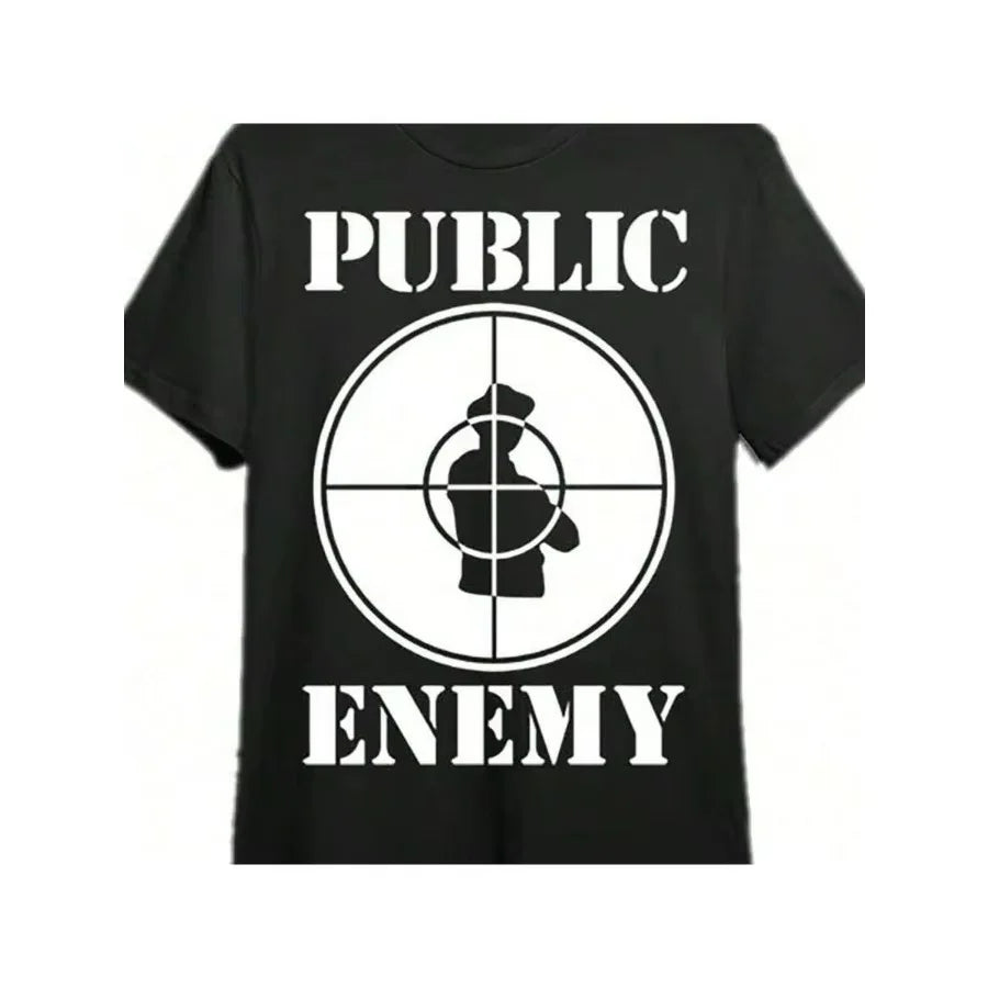 【New Arrival】Public Enemy Target Graphic T-Shirt Men's Streetwear Hip Hop Vintage Style Casual Summer Top