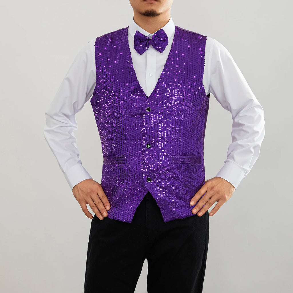 Men's Sequin Glitter V-Neck Blazer Vest
