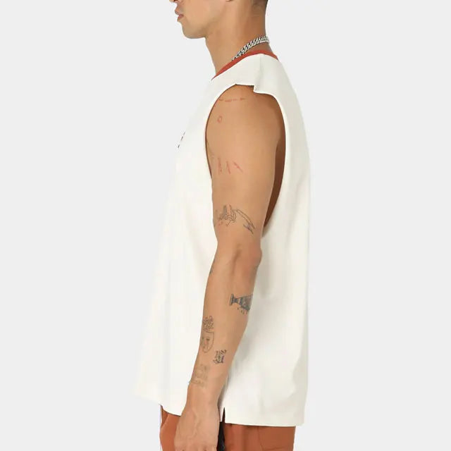 Cotton Jersey High Quality Men's Sleeveless Design Blank Custom Logo Tank Top Wholesale Vintage Trendy Loose Singlet Breathable