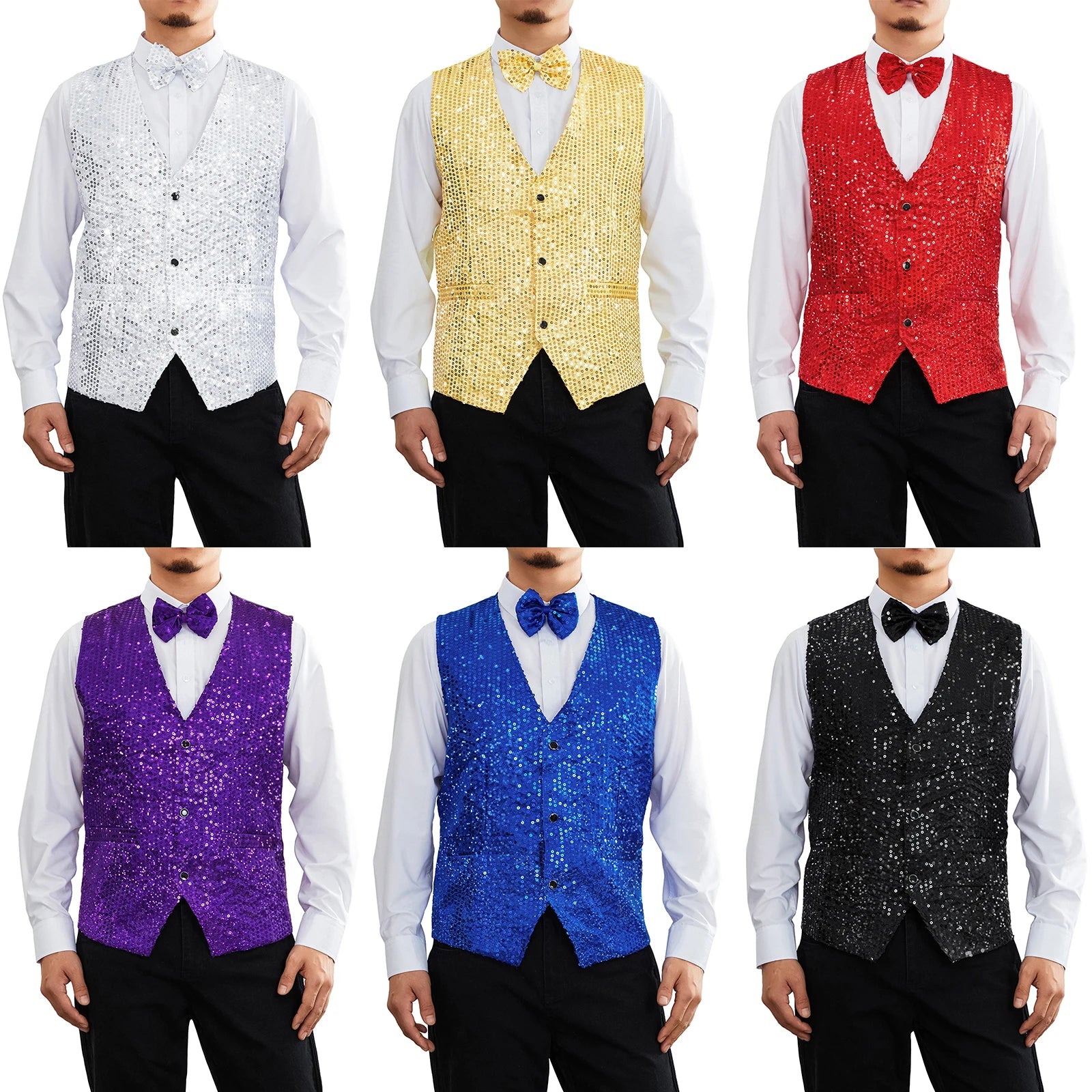 Men's Sequin Glitter V-Neck Blazer Vest