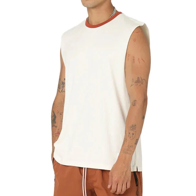 Cotton Jersey High Quality Men's Sleeveless Design Blank Custom Logo Tank Top Wholesale Vintage Trendy Loose Singlet Breathable