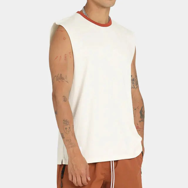 Cotton Jersey High Quality Men's Sleeveless Design Blank Custom Logo Tank Top Wholesale Vintage Trendy Loose Singlet Breathable