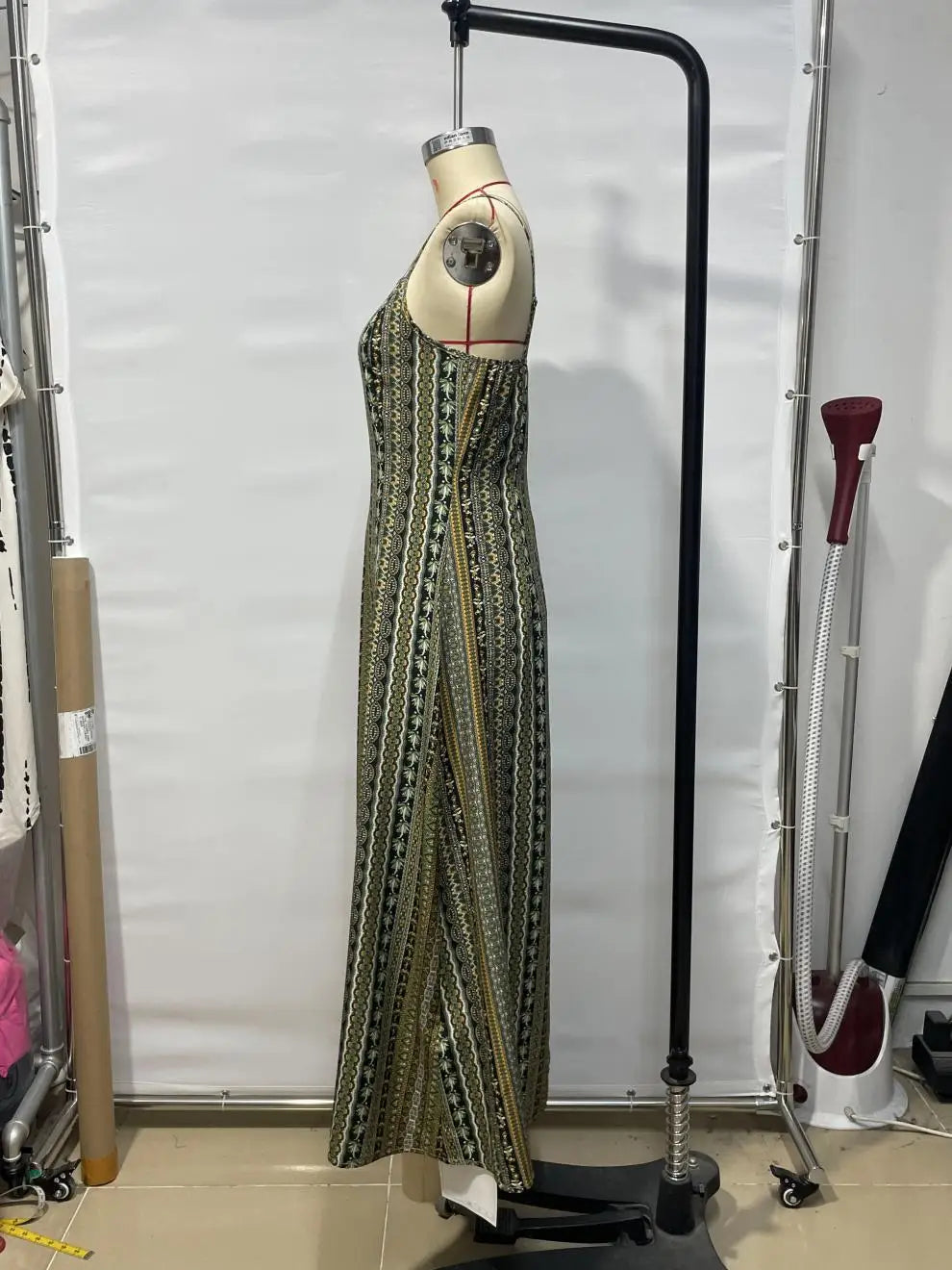 European American Women's Fashion Bohemian Style Dress Long Strap Slim Fit Split Design Solid Pattern