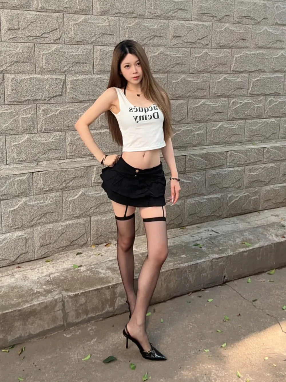 6689# Shibuya Gyaru New Sexy & Cute Pleated Summer Cake-Style Denim Mini Skirt Girls Cleverly Revealing