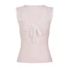 Breathable Eco-Friendly Spandex/Polyester Knitted Textured Lace Bow Slim Fit Sleeveless Square Collar Casual Tank Top 180g Women