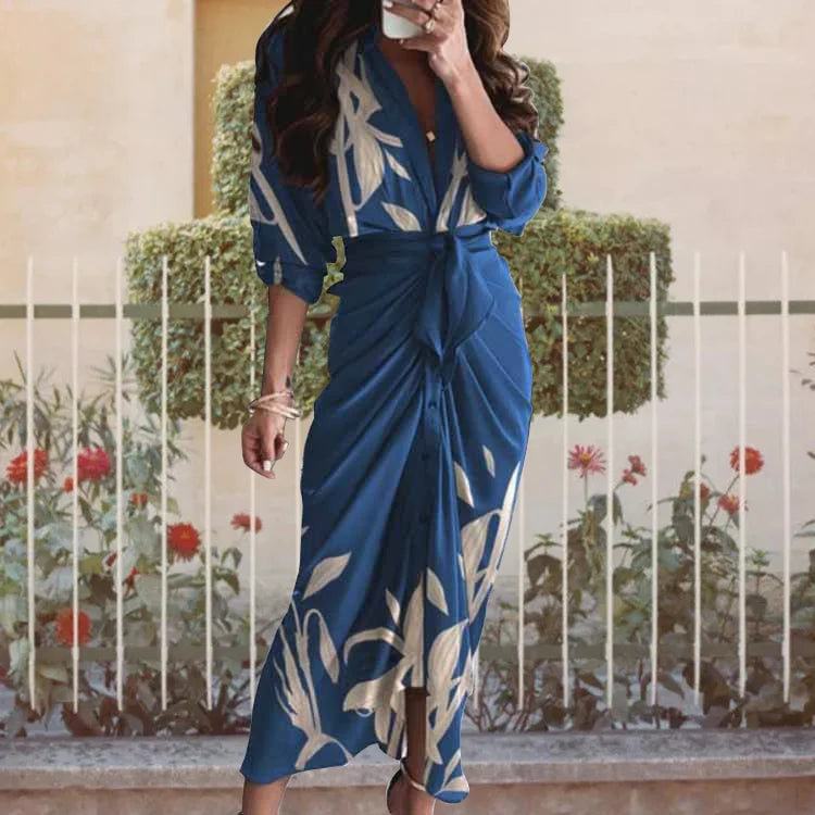 Wholesale Women Shirt Dress Waist Tie up Pleated Design Button Front Daily Office Casual Dresses  Ready to Ship MOQ 1 Supplier