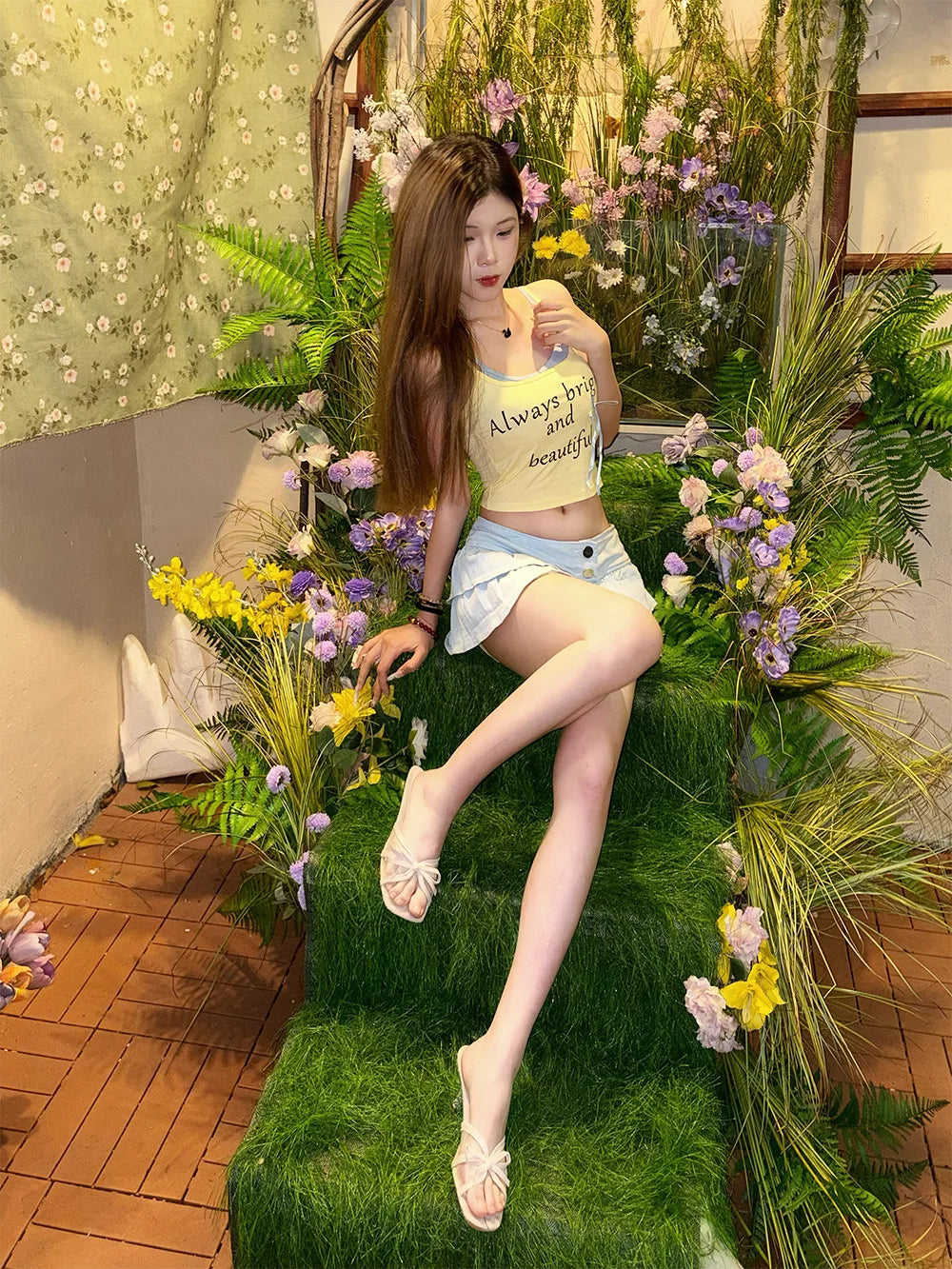 6689# Shibuya Gyaru New Sexy & Cute Pleated Summer Cake-Style Denim Mini Skirt Girls Cleverly Revealing
