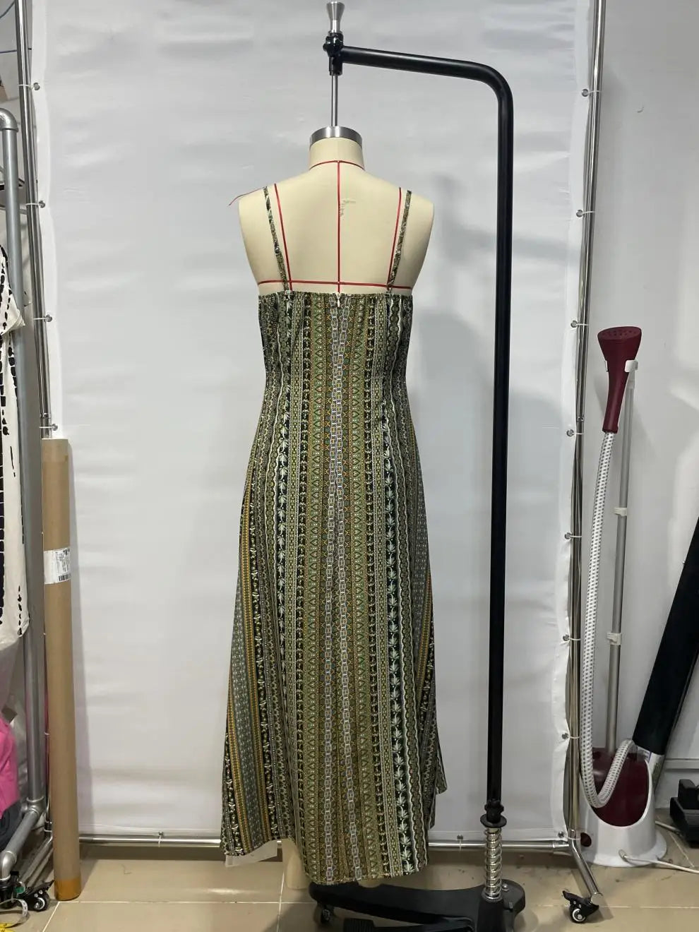 European American Women's Fashion Bohemian Style Dress Long Strap Slim Fit Split Design Solid Pattern