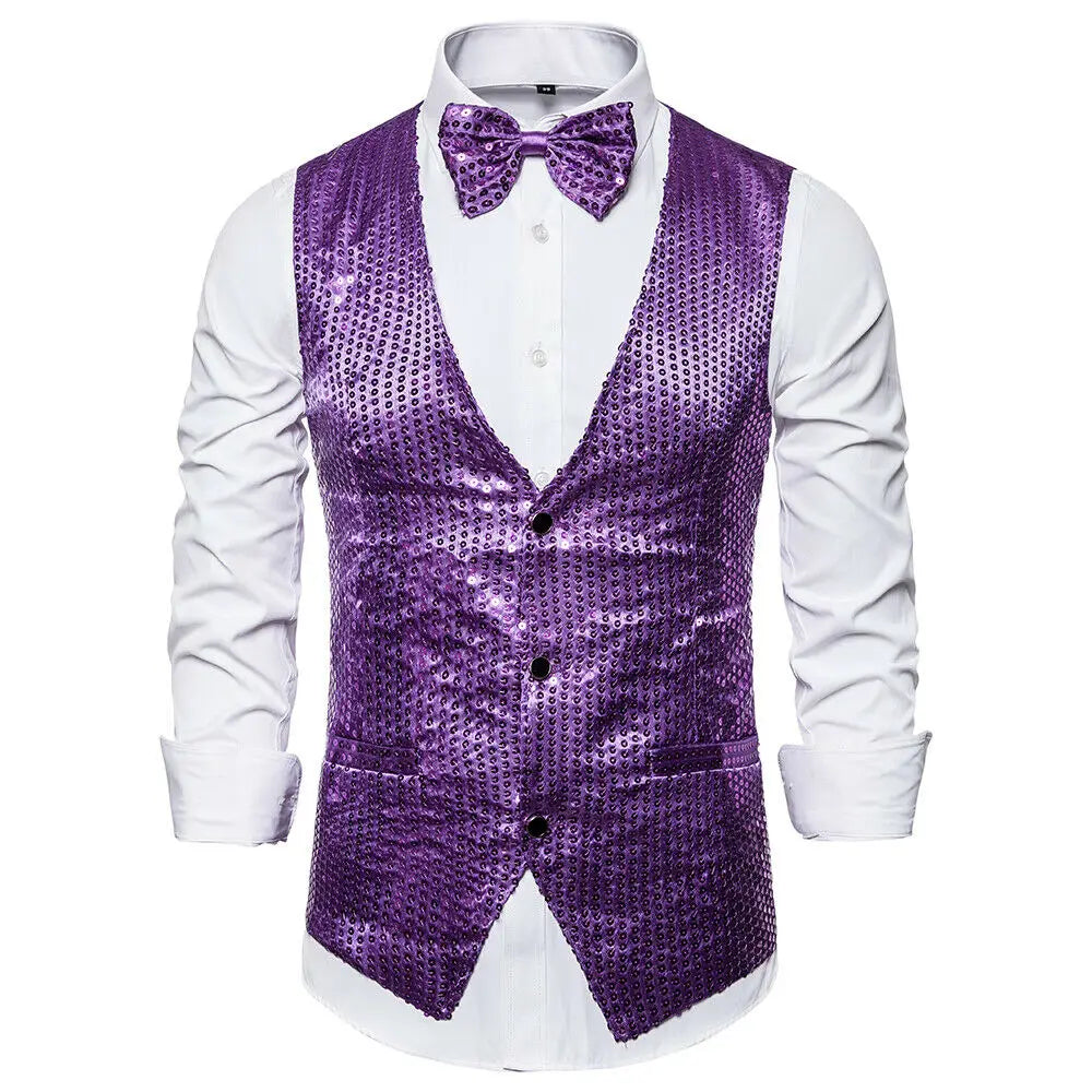 Men's Sequin Glitter V-Neck Blazer Vest