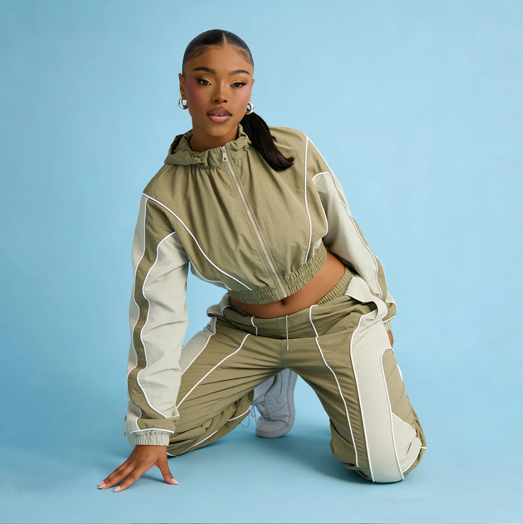 Women Color Block Patchwork Zipper Top and Pants Street Breeze Windbreaker Track Set Two-Piece Set