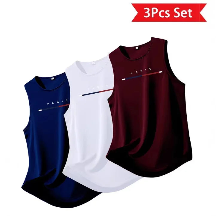 Men's Sporty Crew Neck Sleeveless Sports Vest Basketball Breathable Quick Drying Undershirt