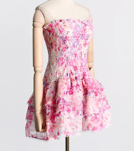 Custom Sleeveless Hollow Dresses Fashion Women Hollow Out Design Slim Fit Ruffles Patchwork Strapless Sleeveless Elegant Dress