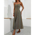 European American Women's Fashion Bohemian Style Dress Long Strap Slim Fit Split Design Solid Pattern
