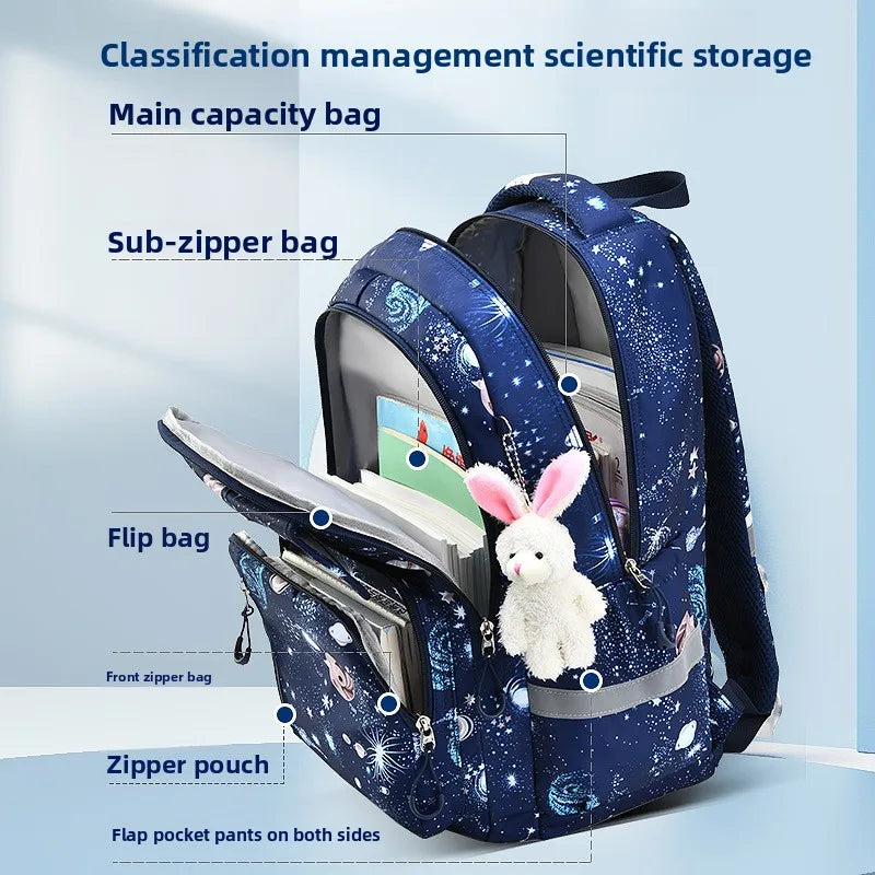 Cute Double Shoulder Casual Backpack for Girls Sesame Elementary School Model Lightweight for Grades 1-3 6 Featuring Cartoon