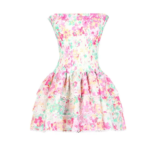 Custom Sleeveless Hollow Dresses Fashion Women Hollow Out Design Slim Fit Ruffles Patchwork Strapless Sleeveless Elegant Dress