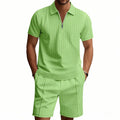 Suit Short-Sleeved Shorts Men's Summer Versatile Waffle Solid Color Casual Loose Lapels T-shirt Suit