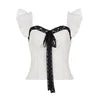 Women's White Corset Top Black Lace Bow Sweet Flutter Sleeve Sleeveless Cami Tank Top Breathable Cute Spring Summer Casual