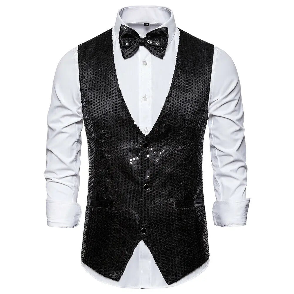 Men's Sequin Glitter V-Neck Blazer Vest