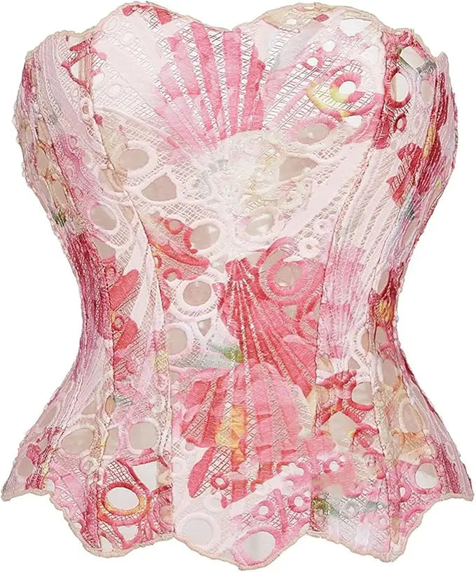 Women Corset Vintage Floral Printed Graphic Bustier Shapewear Lingerie Elegant Sleeveless Brocade Corset Tops
