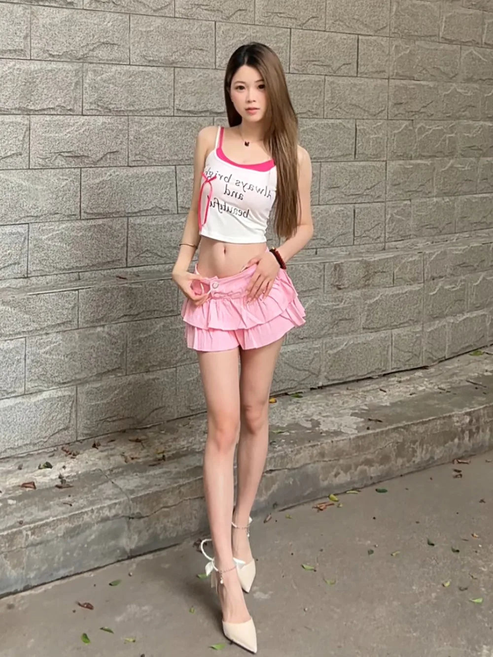 6689# Shibuya Gyaru New Sexy & Cute Pleated Summer Cake-Style Denim Mini Skirt Girls Cleverly Revealing