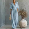 Manufacturer Wholesale Spring Summer New Elegant Pleated High Waist V-neck Breathable Women's Jumpsuit