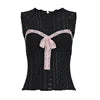 Breathable Eco-Friendly Spandex/Polyester Knitted Textured Lace Bow Slim Fit Sleeveless Square Collar Casual Tank Top 180g Women