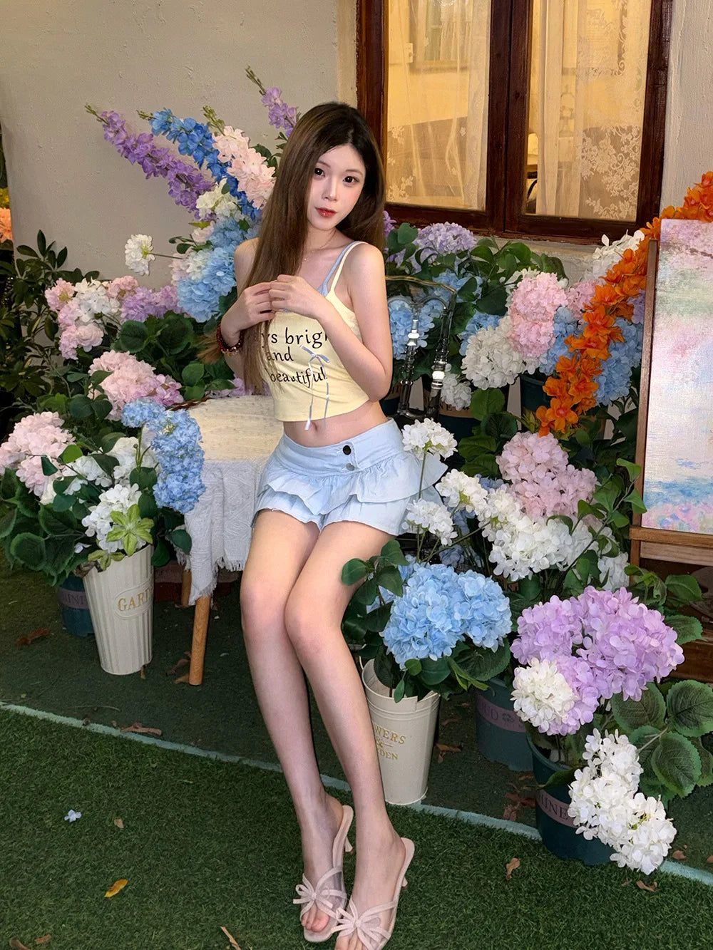 6689# Shibuya Gyaru New Sexy & Cute Pleated Summer Cake-Style Denim Mini Skirt Girls Cleverly Revealing