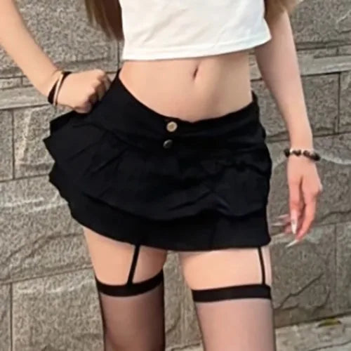 6689# Shibuya Gyaru New Sexy & Cute Pleated Summer Cake-Style Denim Mini Skirt Girls Cleverly Revealing