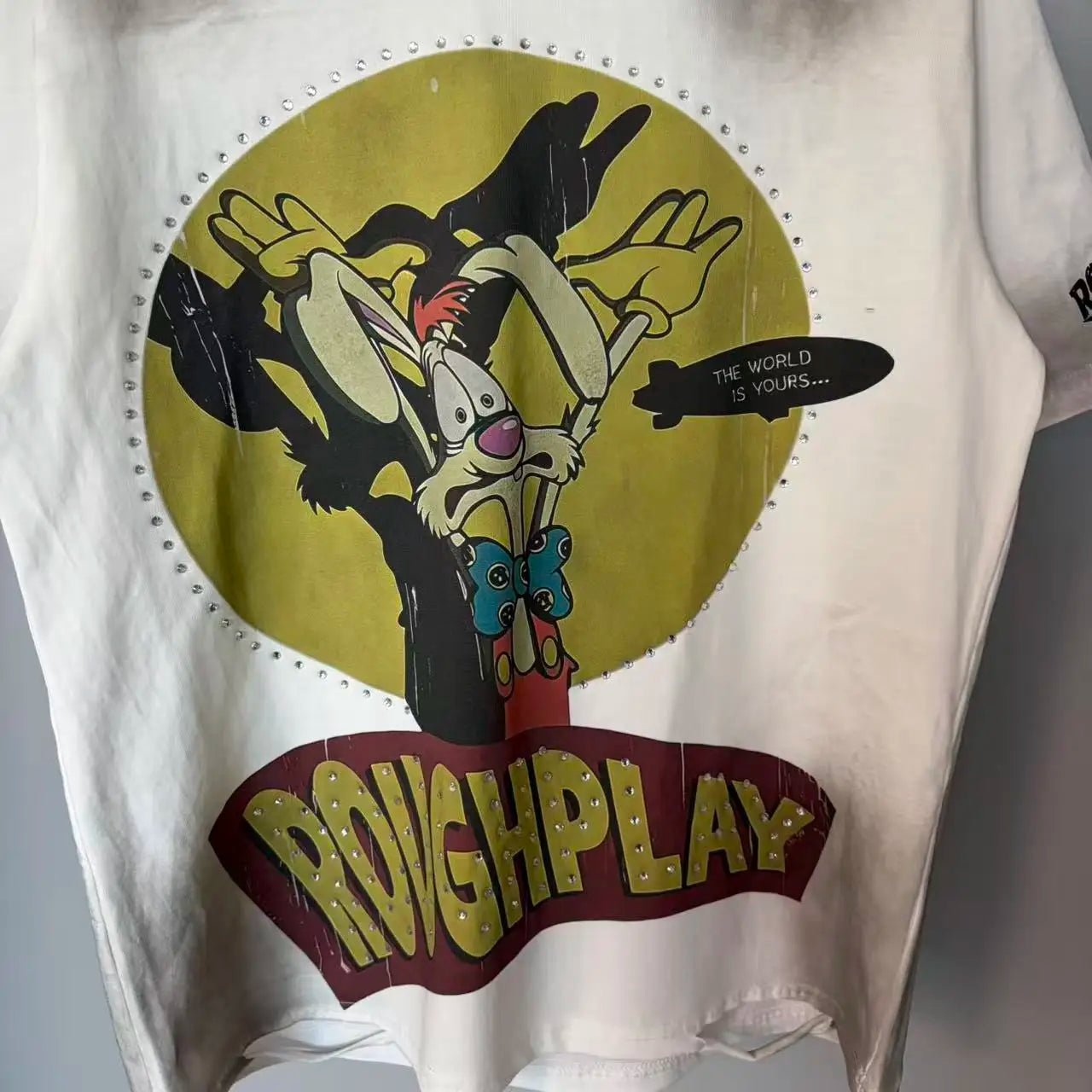 Rough Play Summer New American Casual Printed Letter Round Neck Oversized Pure Cotton Men's and Women's T-shirt