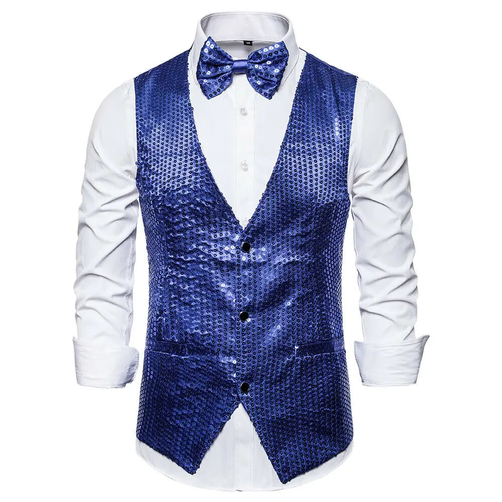 Men's Sequin Glitter V-Neck Blazer Vest