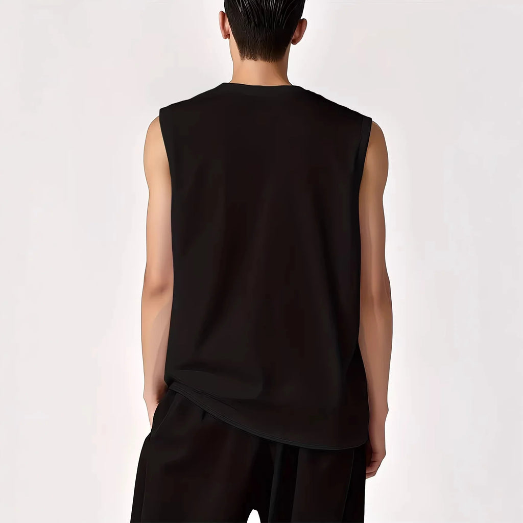 Men's Sporty Crew Neck Sleeveless Sports Vest Basketball Breathable Quick Drying Undershirt