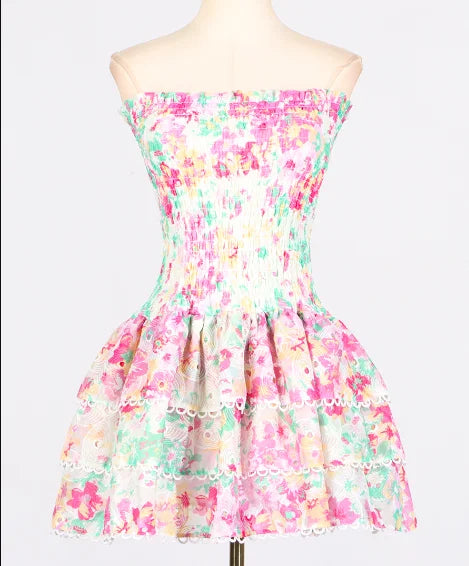 Custom Sleeveless Hollow Dresses Fashion Women Hollow Out Design Slim Fit Ruffles Patchwork Strapless Sleeveless Elegant Dress