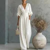 Manufacturer Wholesale Spring Summer New Elegant Pleated High Waist V-neck Breathable Women's Jumpsuit