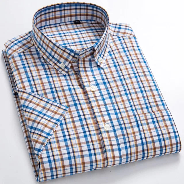 Men's Plaid Gingham Short Sleeve Shirt