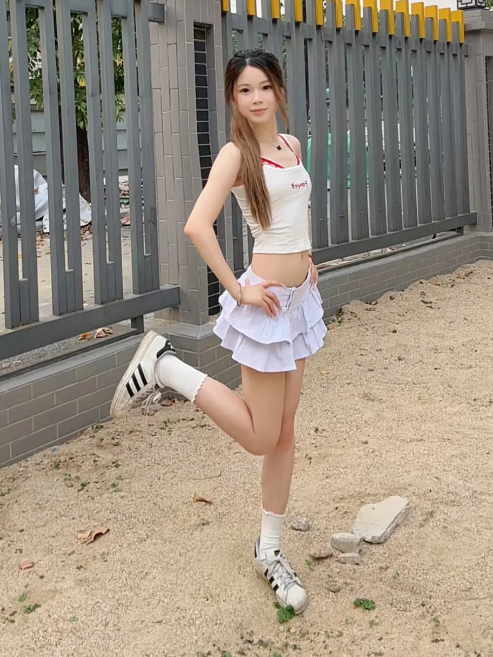 6689# Shibuya Gyaru New Sexy & Cute Pleated Summer Cake-Style Denim Mini Skirt Girls Cleverly Revealing