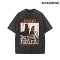 Washed Oversized Cotton Tee Vintage "Desert Pillar" Quote Print Retro Streetwear Casual Tshirt USA Warehouse Wholesale