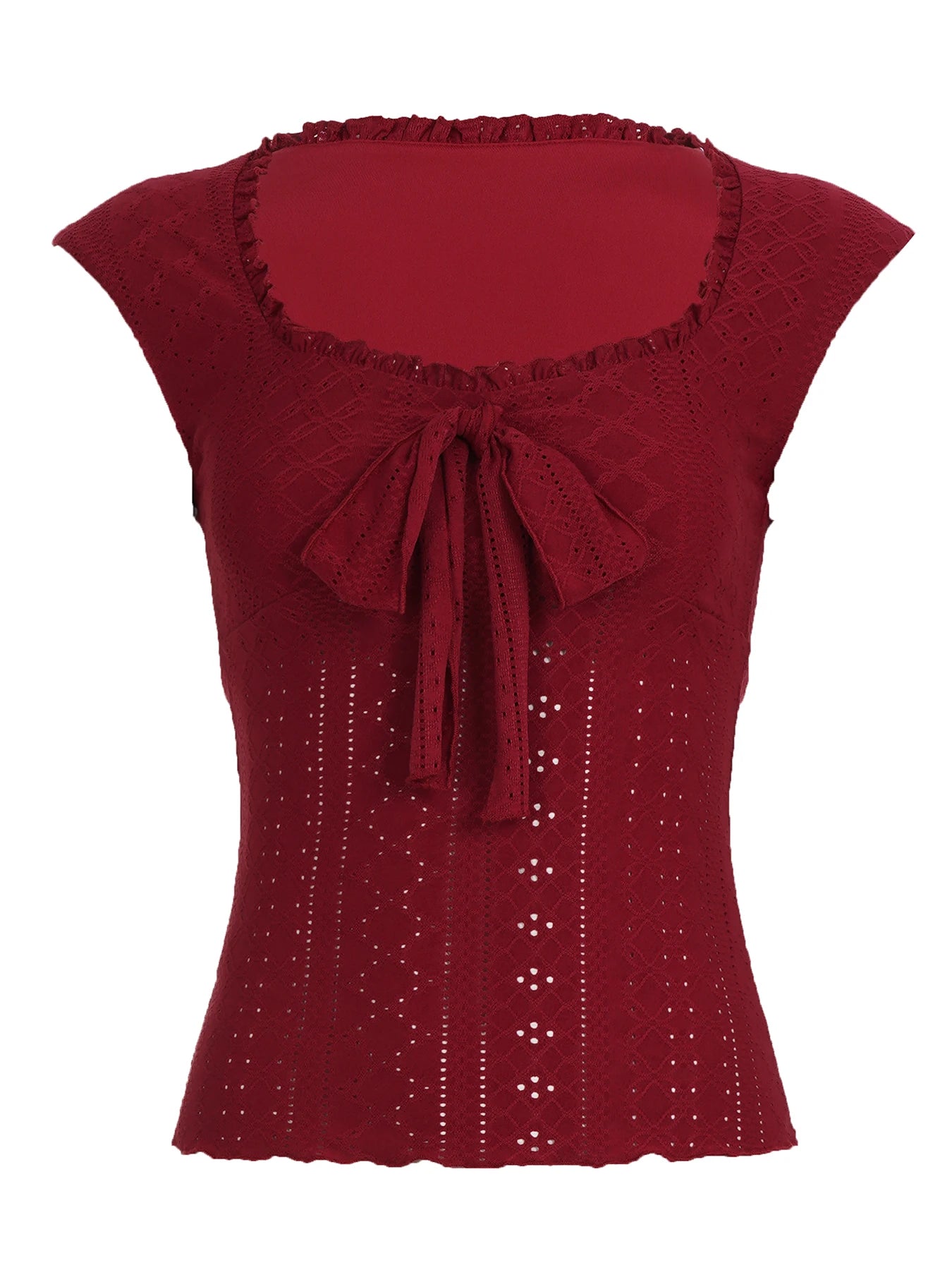 Sweetheart Square Neck Women's Solid Eco-Friendly Breathable Quick Dry Knitted Lace Bow Tie Bustier Hollow Jacquard Detail