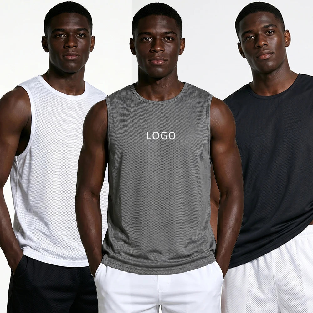 Wholesale Custom Men's Fitness Vest Elastic Quick-drying Breathable Sports Tops Gym Training Running Outdoor Sports Vest