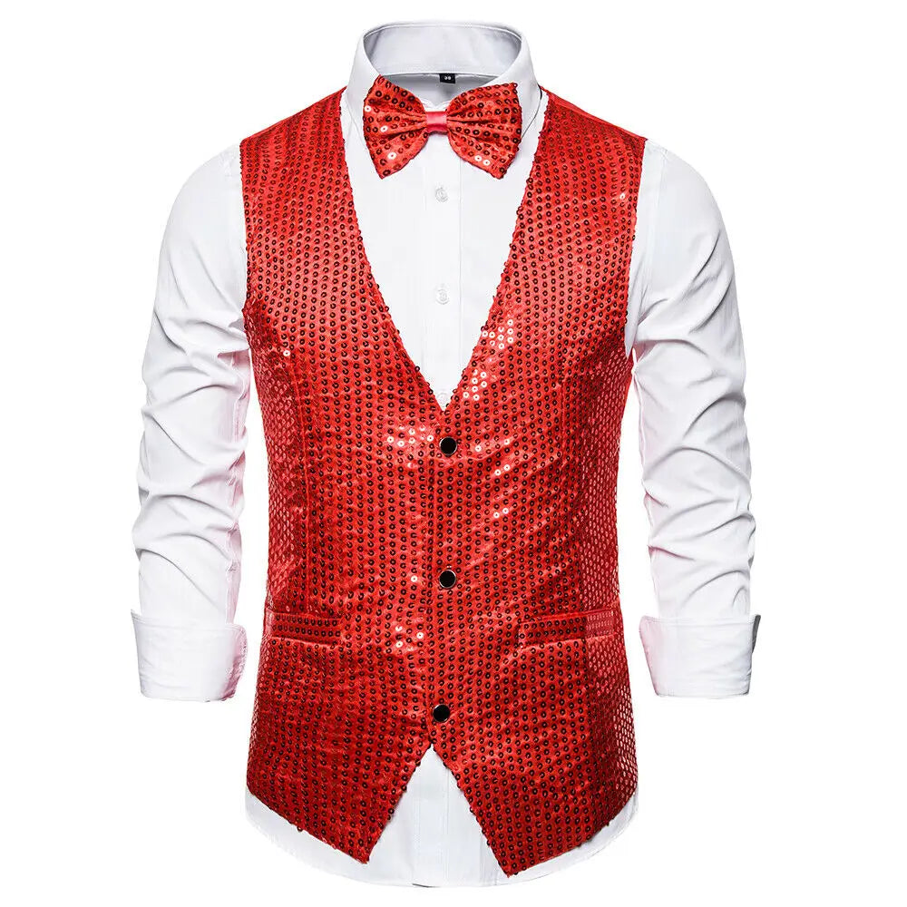 Men's Sequin Glitter V-Neck Blazer Vest