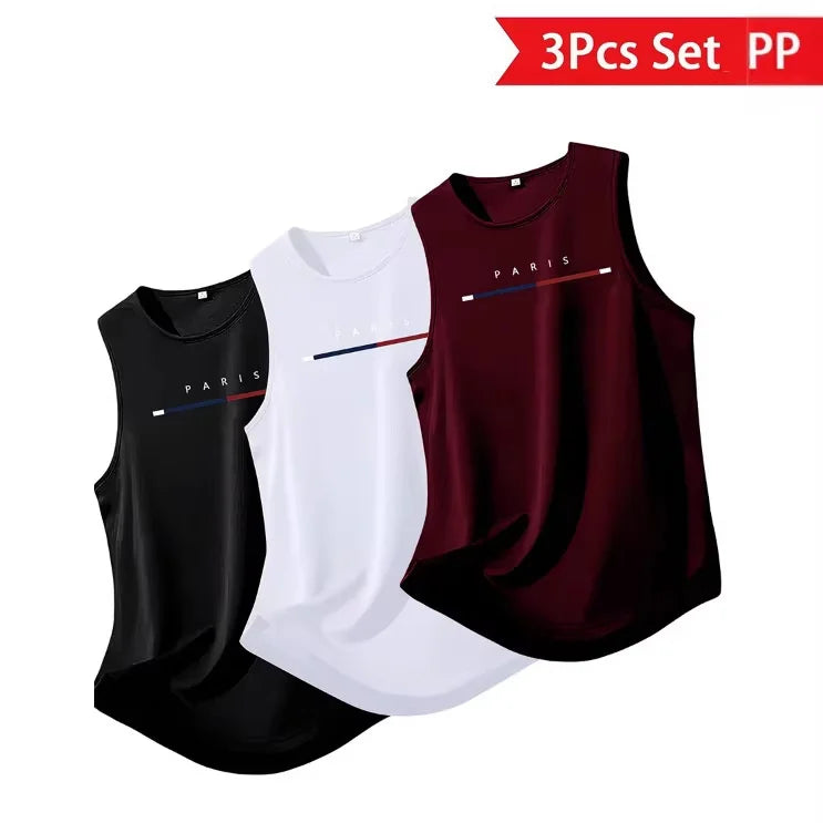 Men's Sporty Crew Neck Sleeveless Sports Vest Basketball Breathable Quick Drying Undershirt