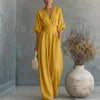 Manufacturer Wholesale Spring Summer New Elegant Pleated High Waist V-neck Breathable Women's Jumpsuit