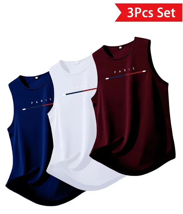 Men's Sporty Crew Neck Sleeveless Sports Vest Basketball Breathable Quick Drying Undershirt