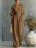 Manufacturer Wholesale Spring Summer New Elegant Pleated High Waist V-neck Breathable Women's Jumpsuit