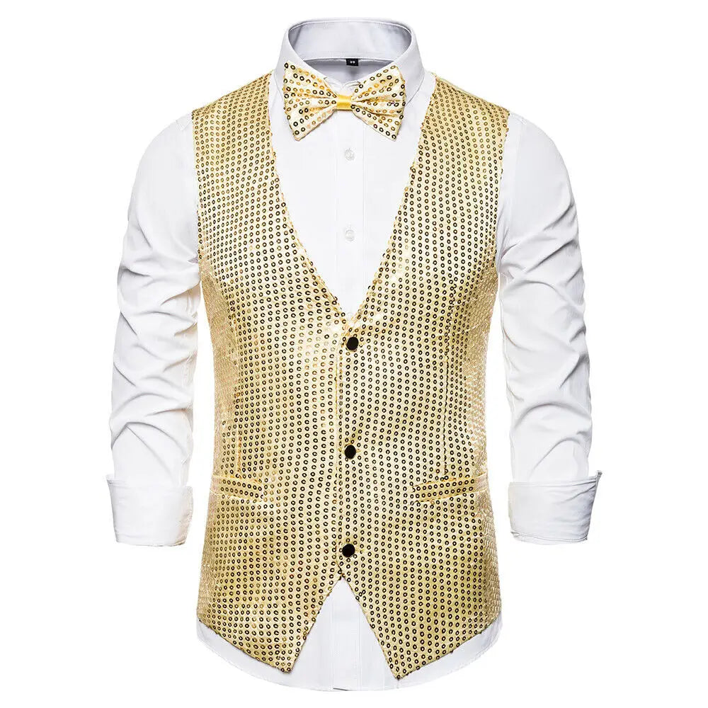 Men's Sequin Glitter V-Neck Blazer Vest