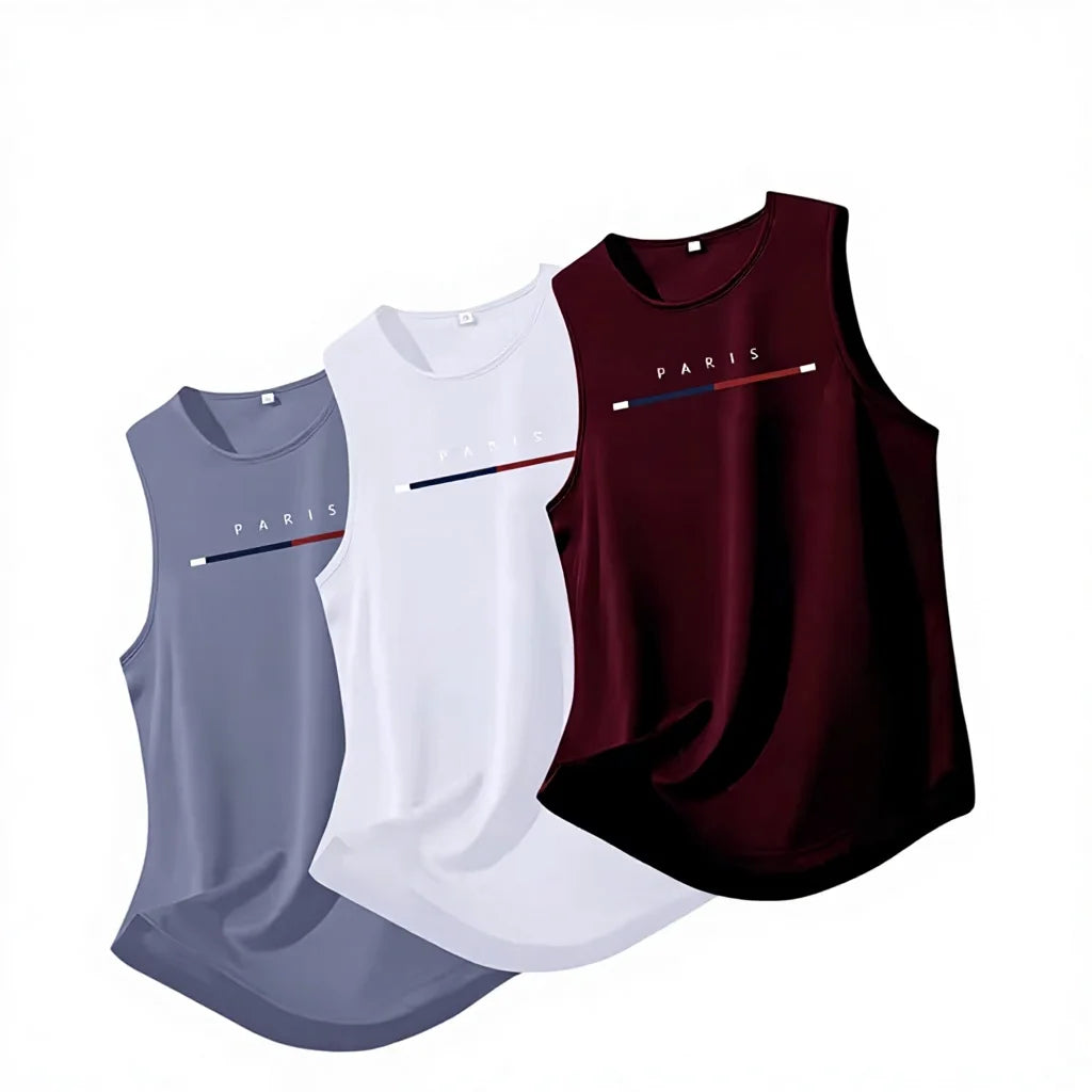 Men's Sporty Crew Neck Sleeveless Sports Vest Basketball Breathable Quick Drying Undershirt